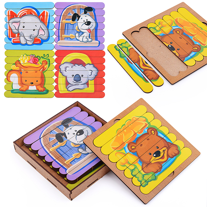 Пазлы-палочки "Зверята" дер.