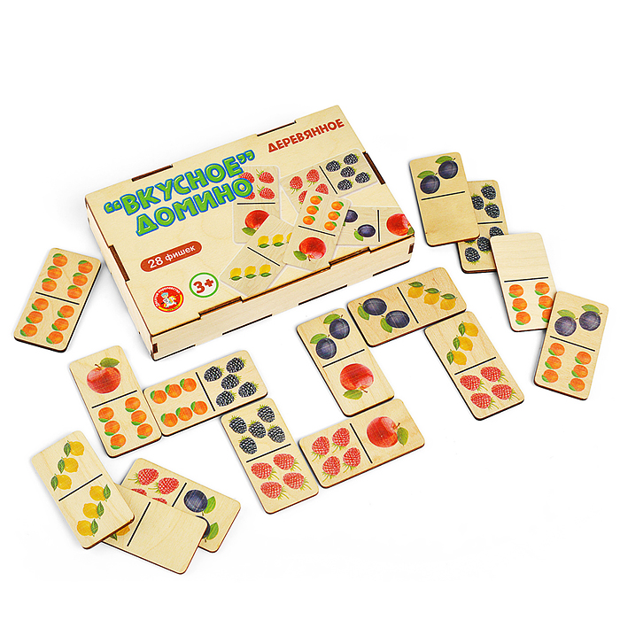 Домино деревянное "Вкусное домино" (деревянная коробка)